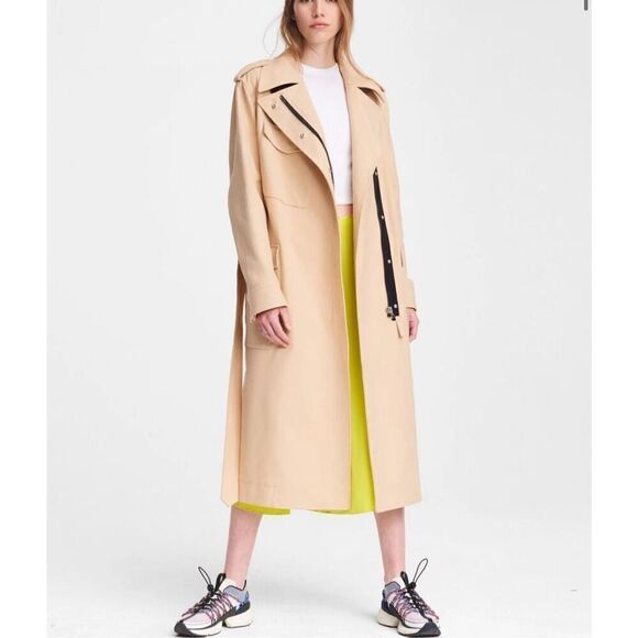 Rag and Bone Ludlow Belted Collared Cotton Gabardine Trench Coat Beige Medium - Picture 3 of 14